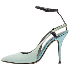 Alexander Wang Mint Green/Black Leather Slingback Ankle Strap Pumps Size 36