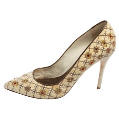 Alexander McQueen Cream Velvet Embellished Pointed Toe Pumps Size 40