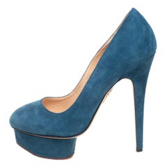 Charlotte Olympia Teal Blue Suede Dolly Platform Pumps Size 38
