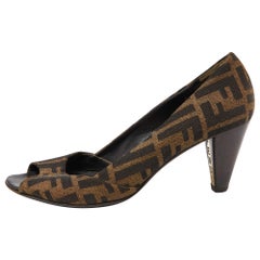 Fendi Brown Zucca Canvas Peep Toe Pumps Size 37