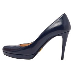 Prada Navy Blue Saffiano Leather Platform Pumps Size 38