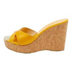 Jimmy Choo Yellow Patent Leather Prima Cork Wedge Sandals Size 39