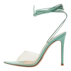 Gianvito Rossi Green Leather Ankle Wrap Sandals Size 38