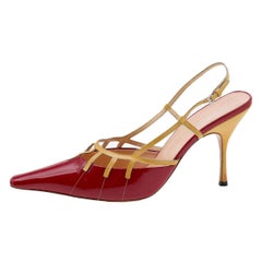 Prada Red/Yellow Patent Leather Slingback Sandals Size 39.5