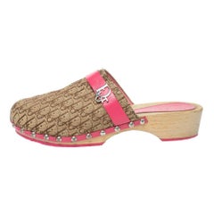 Dior Pink/White Diorissimo Canvas And Leather Trim Clog Mules Size 34