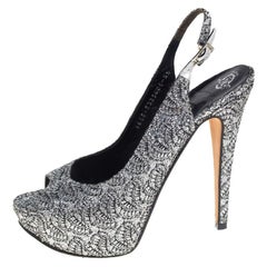Gina Metallic Silver Glitter Peep Toe Platform Slingback Sandals Size 38.5