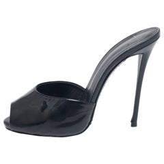 Giuseppe Zanotti Black Patent Leather Peep Toe Mules Size 37.5