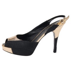 Louis Vuitton Black/Gold Leather And Fabric Ankle Strap Sandals Size 37.5