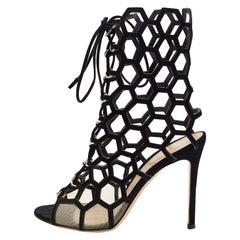 Gianvito Rossi Sandali Cut Out in camoscio e rete neri misura 37