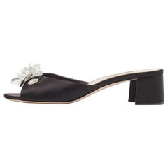 Miu Miu Black Satin Crystal Embellished Peep Toe Sandals Size 41