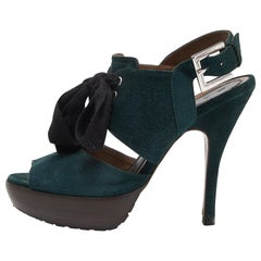 Marni Grüne Peep Toe Slingback-Sandalen aus Wildleder Größe 36