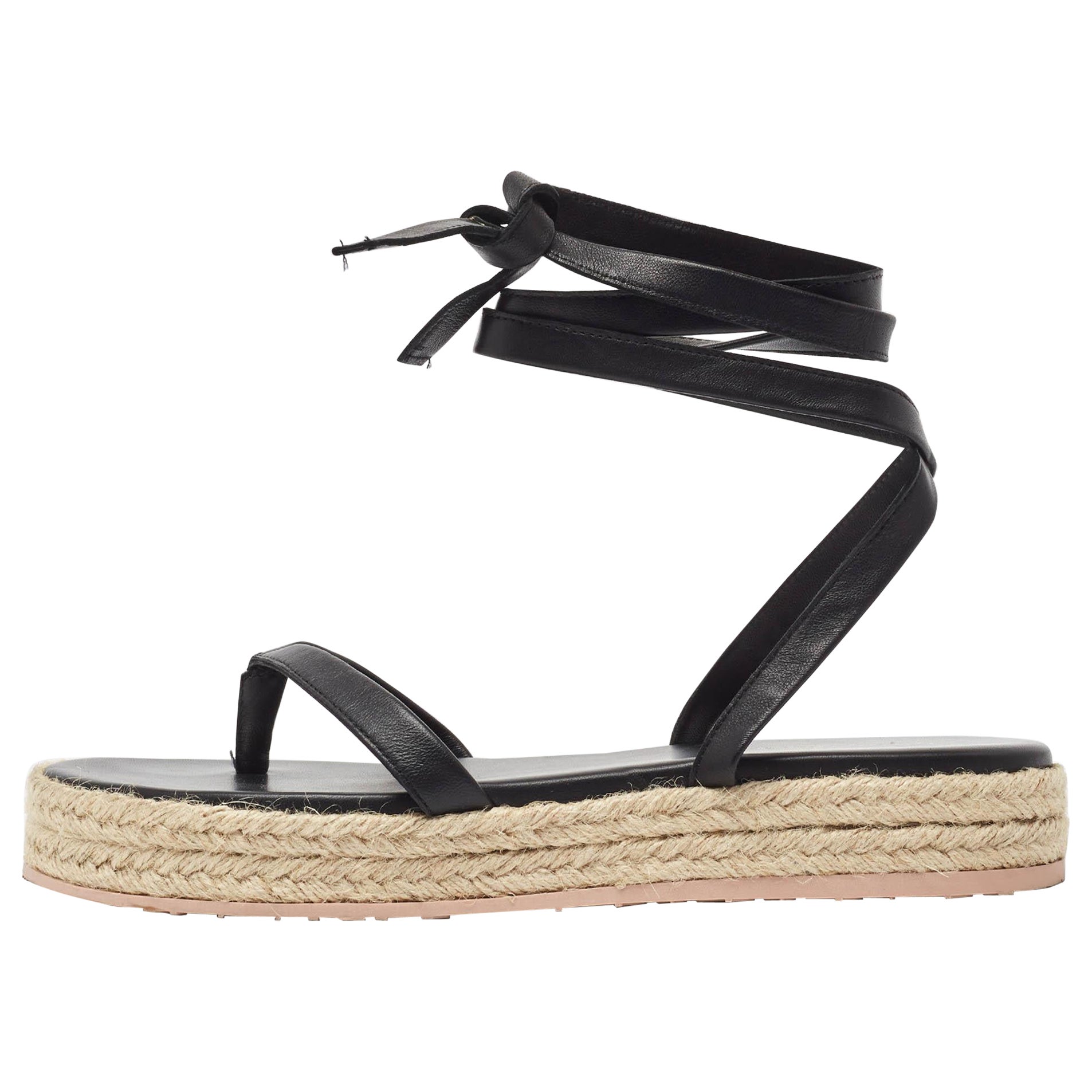 Gianvito Rossi Black Leather Ankle Tie Espadrille Sandals Size 38 For Sale