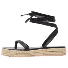Gianvito Rossi Black Leather Ankle Tie Espadrille Sandals Size 38