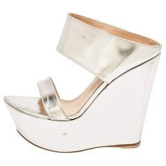 Gianvito Rossi Silver Patent Leather Platform Wedge Sandals Size 36