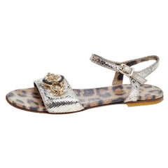 Roberto Cavalli Sandalias planas de piel dorada metalizada talla 35