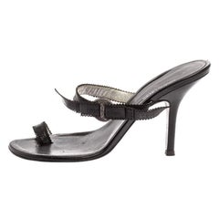 Roberto Cavalli Black Leather Toe Ring Sandals Size 37