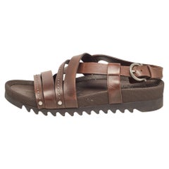 Salvatore Ferragamo Dark Brown Leather Slingback Sandals Size 42