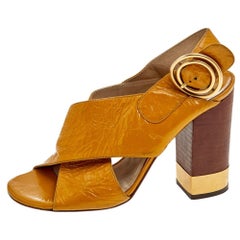 Chloe Yellow Leather Criss Cross Block Heel Sandals Size 36