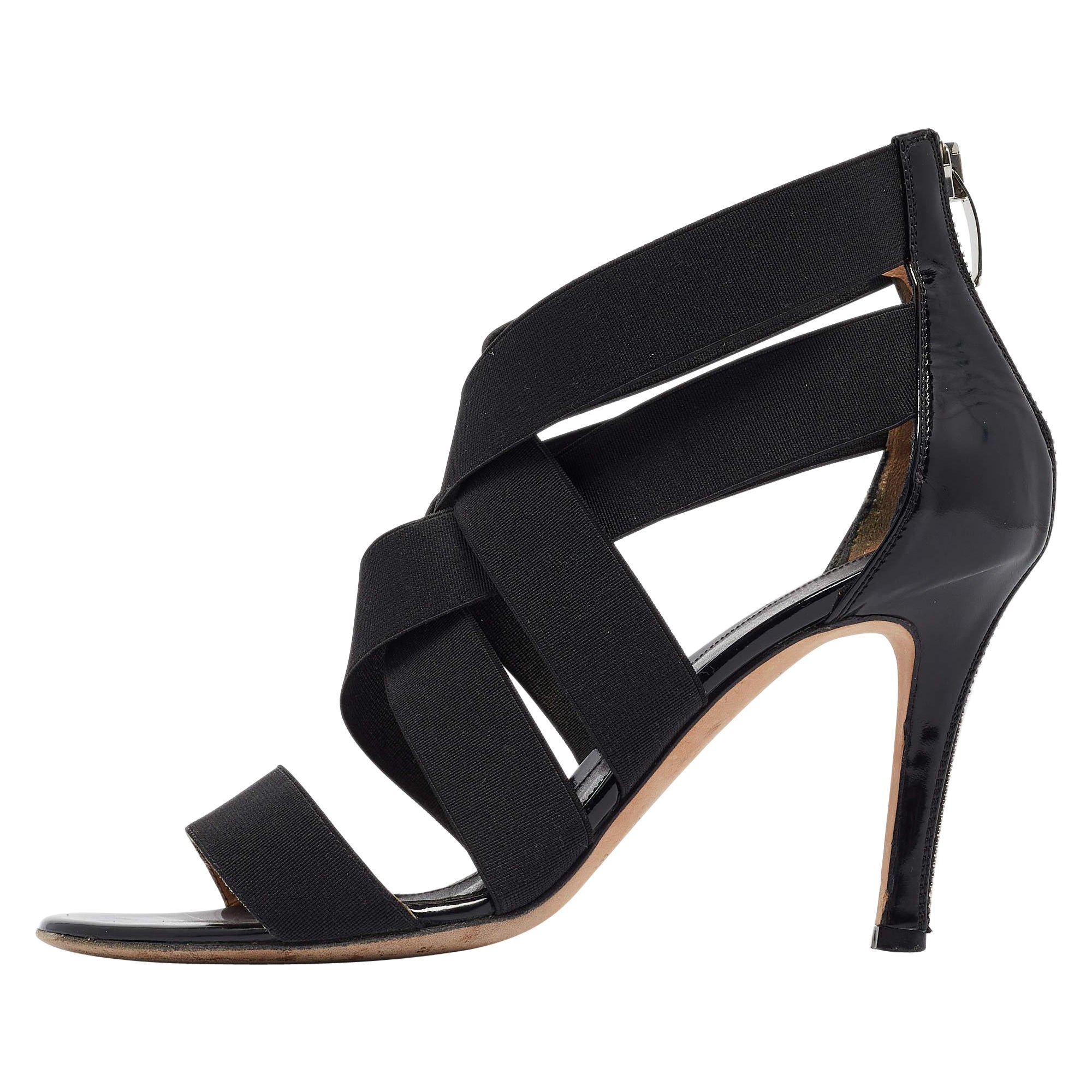 Sergio Rossi Sandali Strappy in vernice e tessuto nero misura 36,5