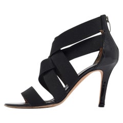 Sergio Rossi Sandalias de tiras de tela y charol negras talla 36.5