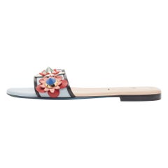 Fendi Multicolor Leather Flowerland Flat Slides Size 37