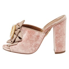 Aquazzura Pink Velvet and Fabric Embellished Slide Sandals Size 36