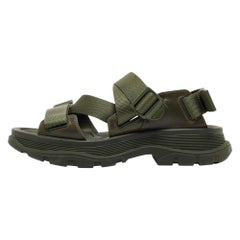 Alexander McQueen Military Green Nylon Tread Flat Sandals Size 43