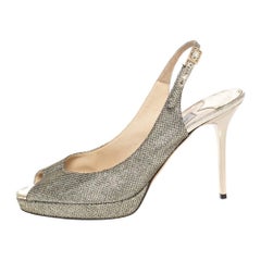 Jimmy Choo Metallic Gold Glitter Peep Toe Slingback Sandals Size 39