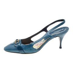 Celine Blau Leder Macadam Logo Slingback-Sandalen Größe 40
