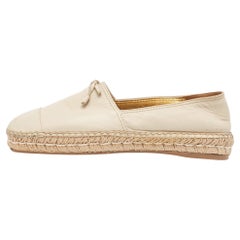 Prada White Leather Cap Toe Espadrille Flats Size 38.5