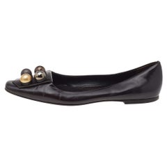 Fendi Dark Brown Leather Embellished Ballet Flats Size 39