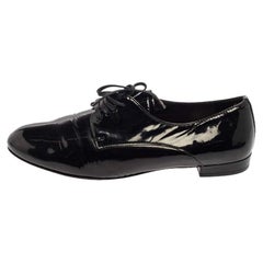 Miu Miu Black Patent Leather Flat Lace Up Derby Size 35.5