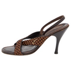 Louis Vuitton Brown Damier Ebene Calf Hair and Leather Slingback Sandals Size 38