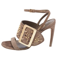 Burberry Grey Suede Studded Padstow Ankle-Wrap Sandals Size 37