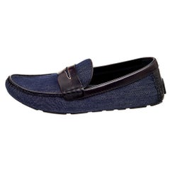Louis Vuitton Blue/Brown Denim And Leather Slip On Penny Loafers Size 37