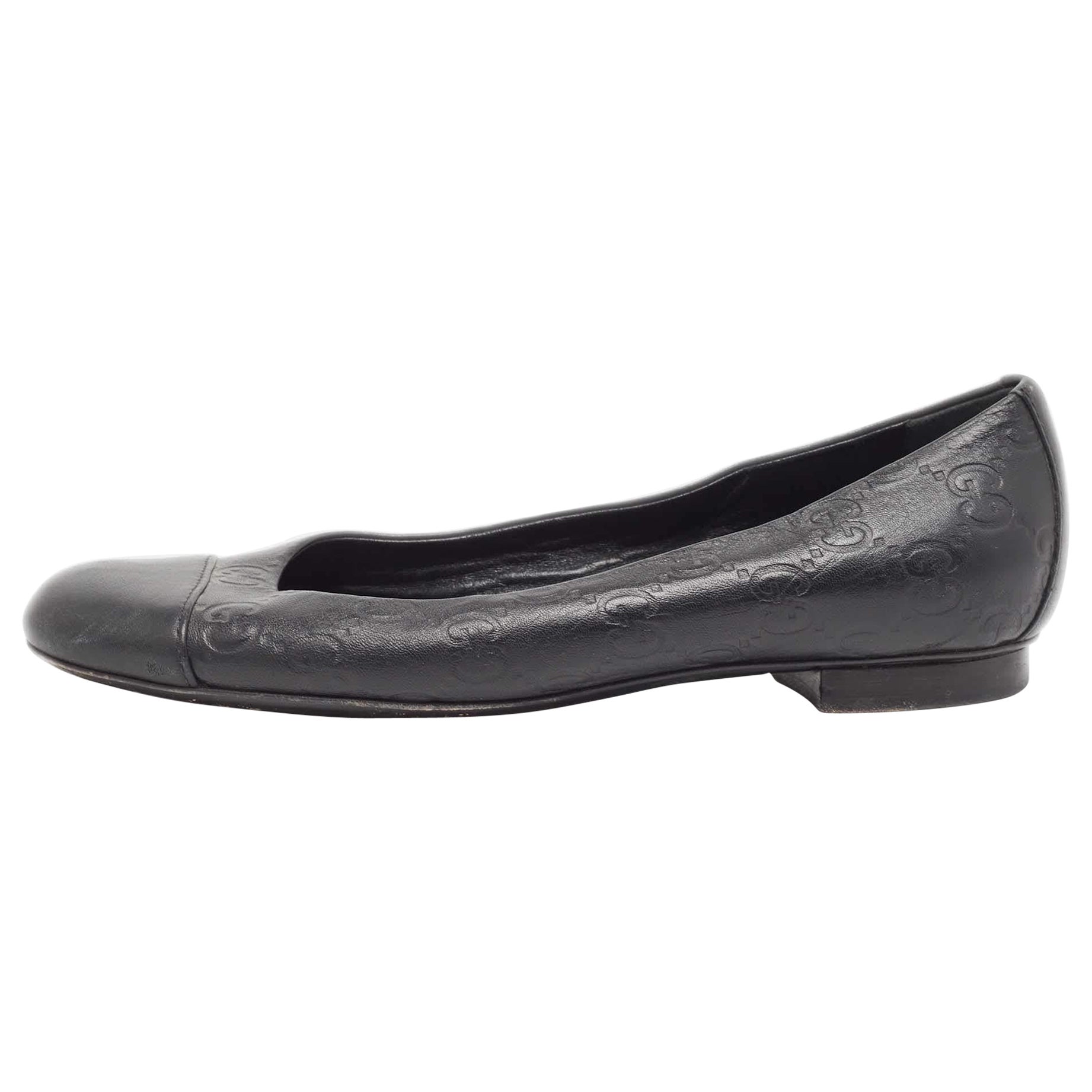 Gucci Schwarze Guccissima Ballettschuhe aus Leder in Schwarz Größe 34.5