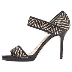 Jimmy Choo Black/Gold Leather Ankle Strap Sandals Size 39.5