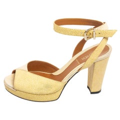 Fendi Beige/White Leather Ankle Strap Peep Toe Sandals Size 36