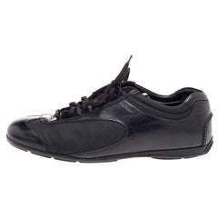 Prada Sport Black Leather And Nylon Low Top Sneakers Size 42