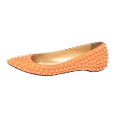Christian Louboutin Orange Leather Spiked Ballet Flats Size 35.5