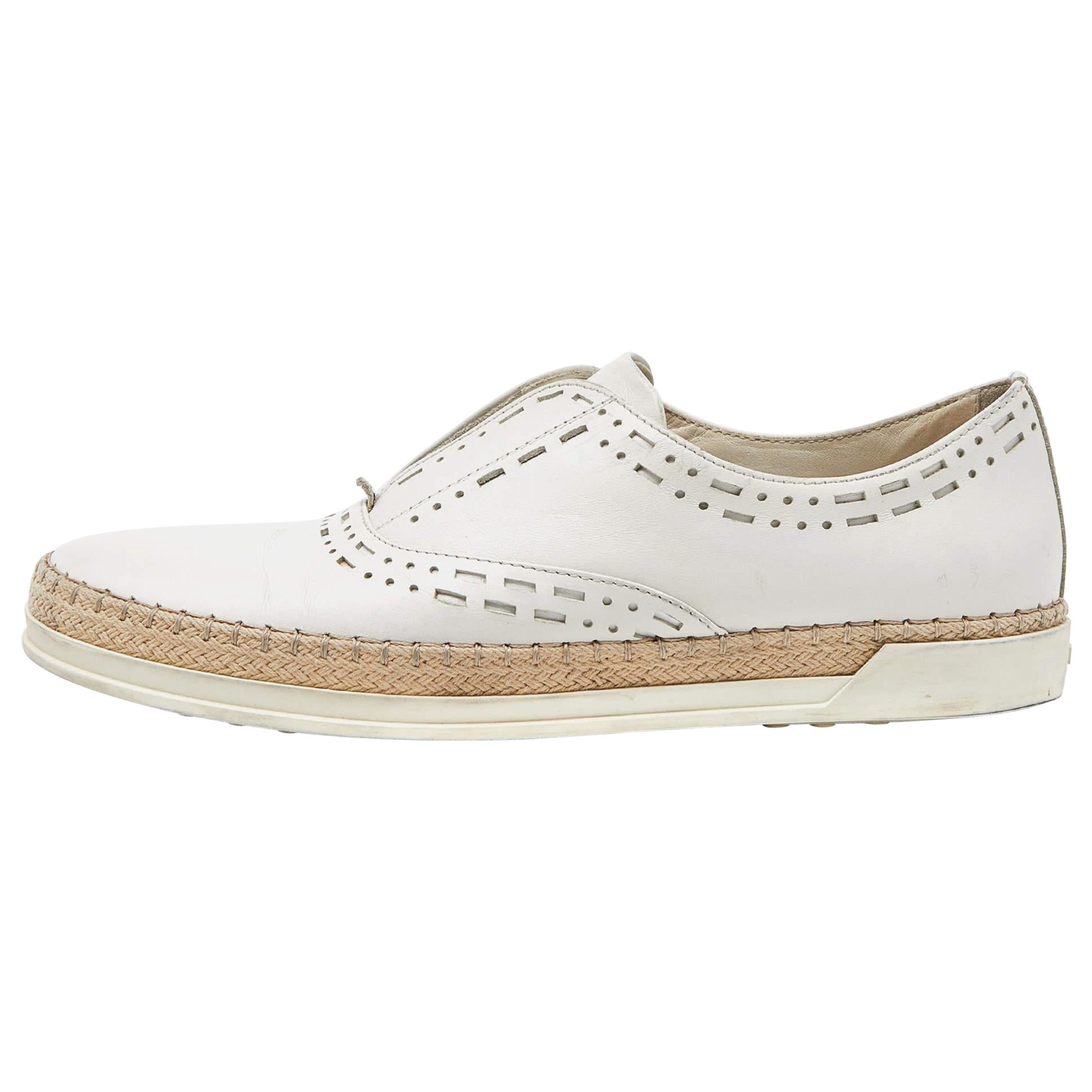 Tod's White Leather Espadrille Flat Size 38 For Sale