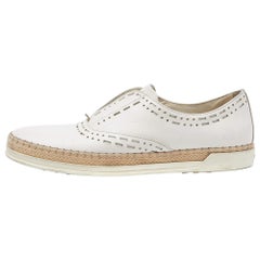 Used Tod's White Leather Espadrille Flat Size 38