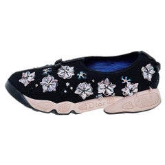 Dior Black Mesh Fusion Floral Embellished Slip On Sneakers Size 38