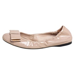 Prada Beige Patent Leather Scrunch Ballet Flats Size 38