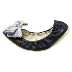 Prada Sport Dark Blue Leather Bow Scrunch Ballet Flats Size 36
