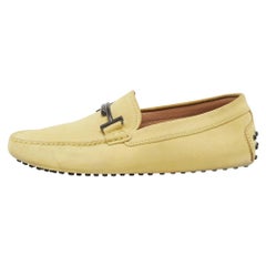 Tods Yellow Suede Gommino Double T Driving Loafers Size 39.5