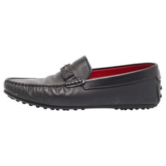 Used Salvatore Ferragamo Black Leather Slip On Loafers Size 41