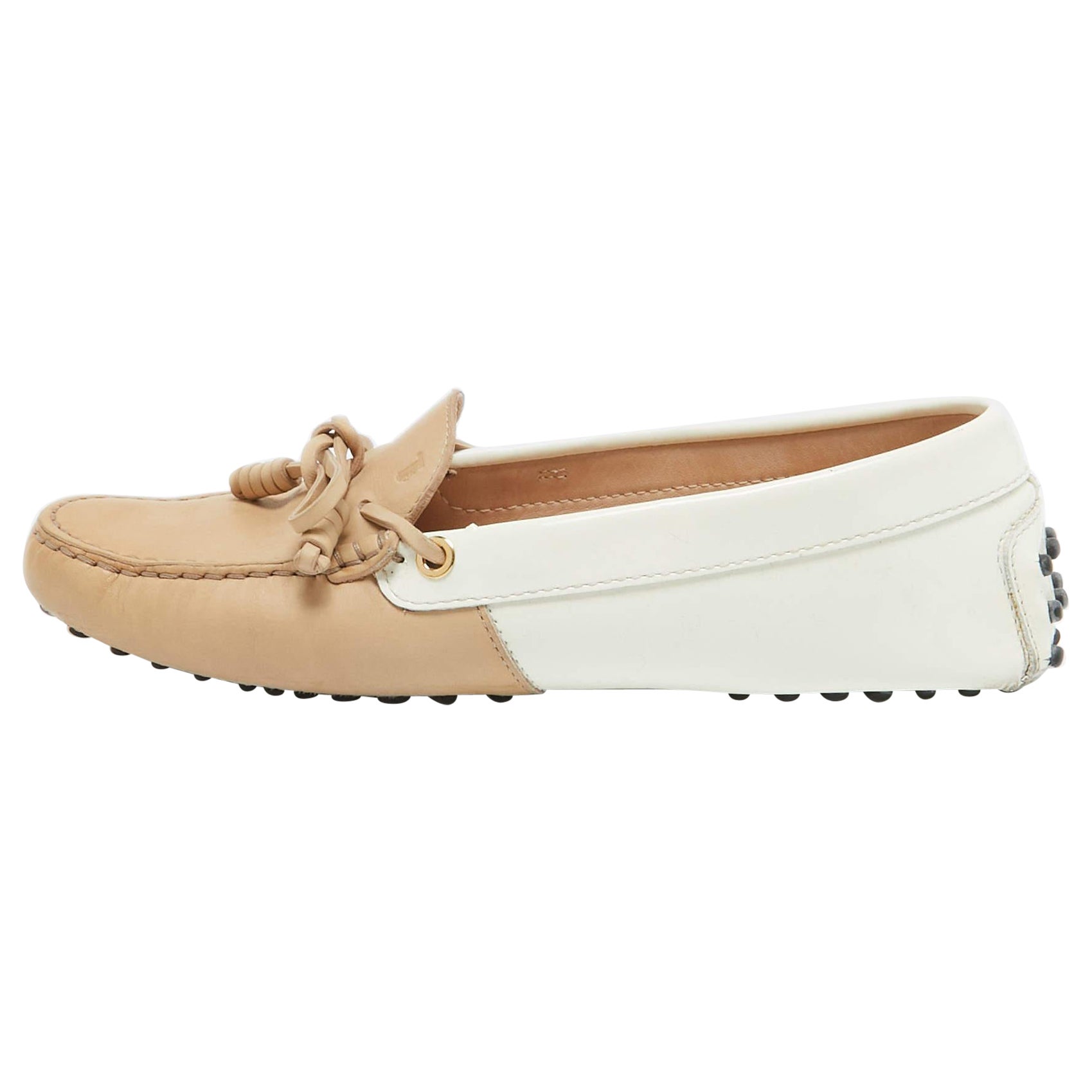 Tod's Brown/White Patent and Nubuck Slip On Loafers Size 37.5 For Sale