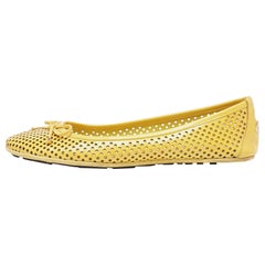 Jimmy Choo Yellow Perforated Patent Leather Walsh Bow Ballet Flats Size 37