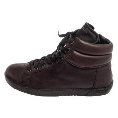 Prada Sport Brown Leather High Top Sneakers Size 35